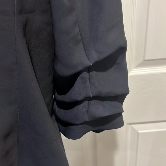 Chicos navy floral ruched sleeve soft open front blazer jacket size 3.5 XL - Picture 9 of 13